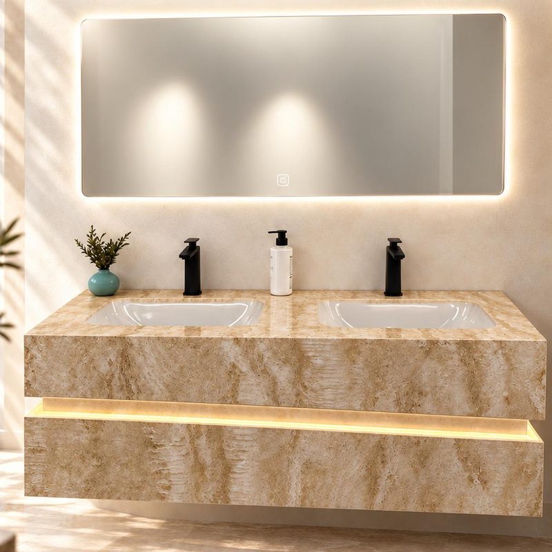 ארון אמבטיה דואט טרוורטין Travertine Duet